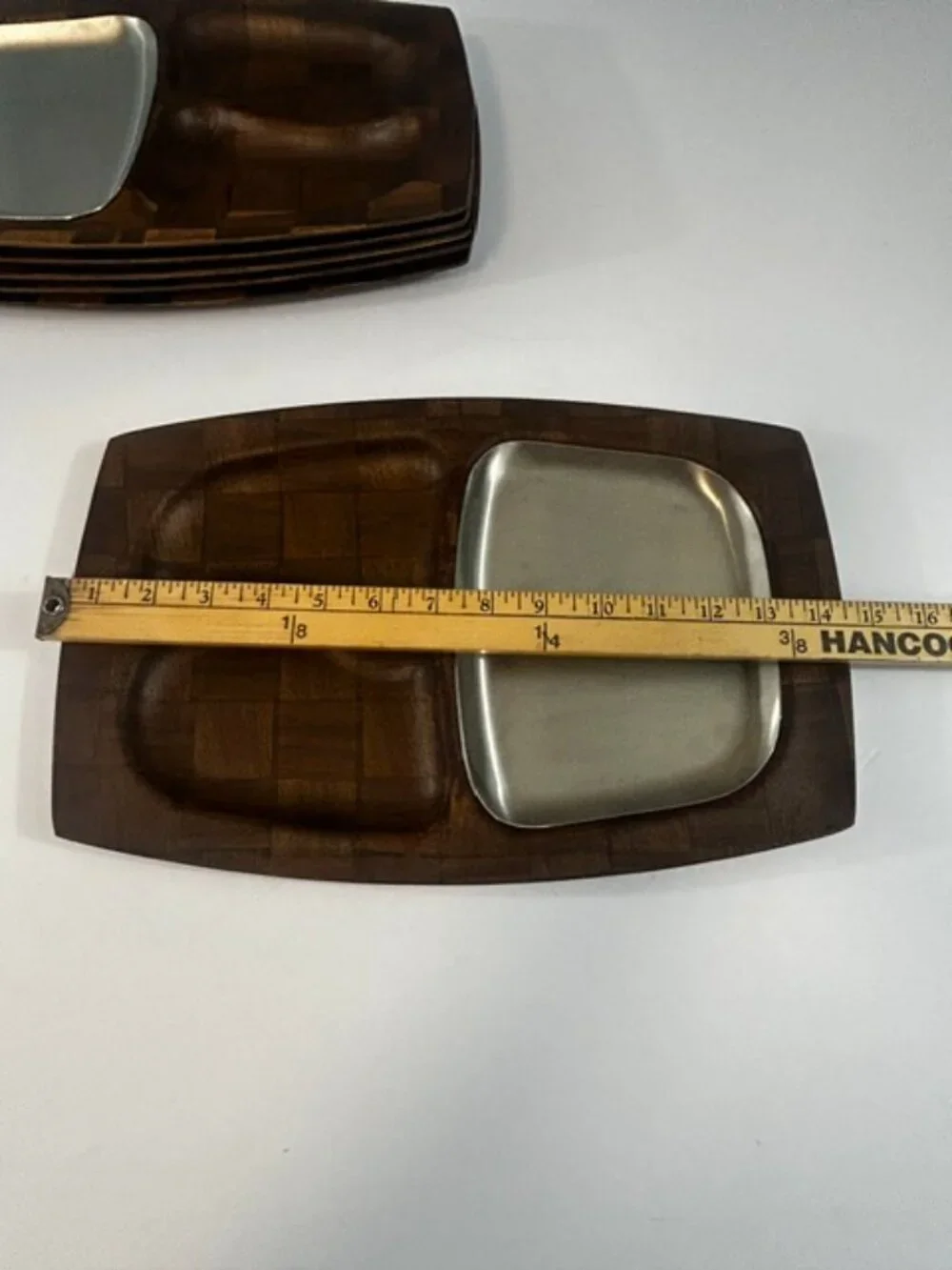 Set of 6 Mid-Century Moder Weavewood Sectioned Serving Trays with Metal Insterts